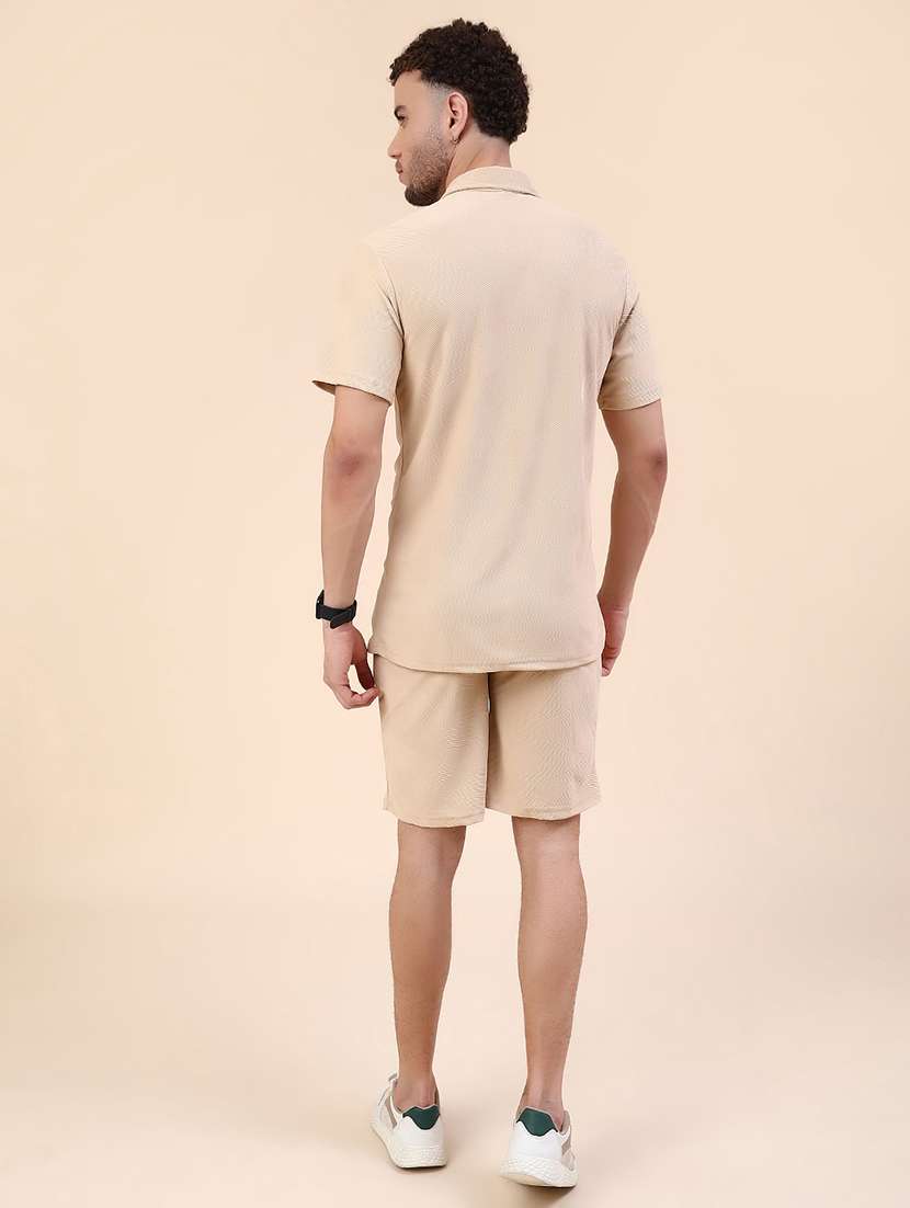 Men Self Design Short Sleeve Shorts & Shirt Co-ord Set - 22340102 -  Standard Image - 4