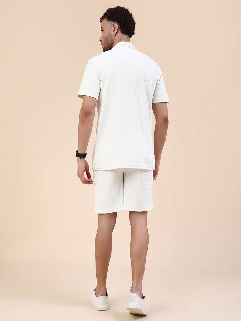Men Self Design Short Sleeve Shorts & Shirt Co-ord Set - 22340104 -  Standard Image - 4