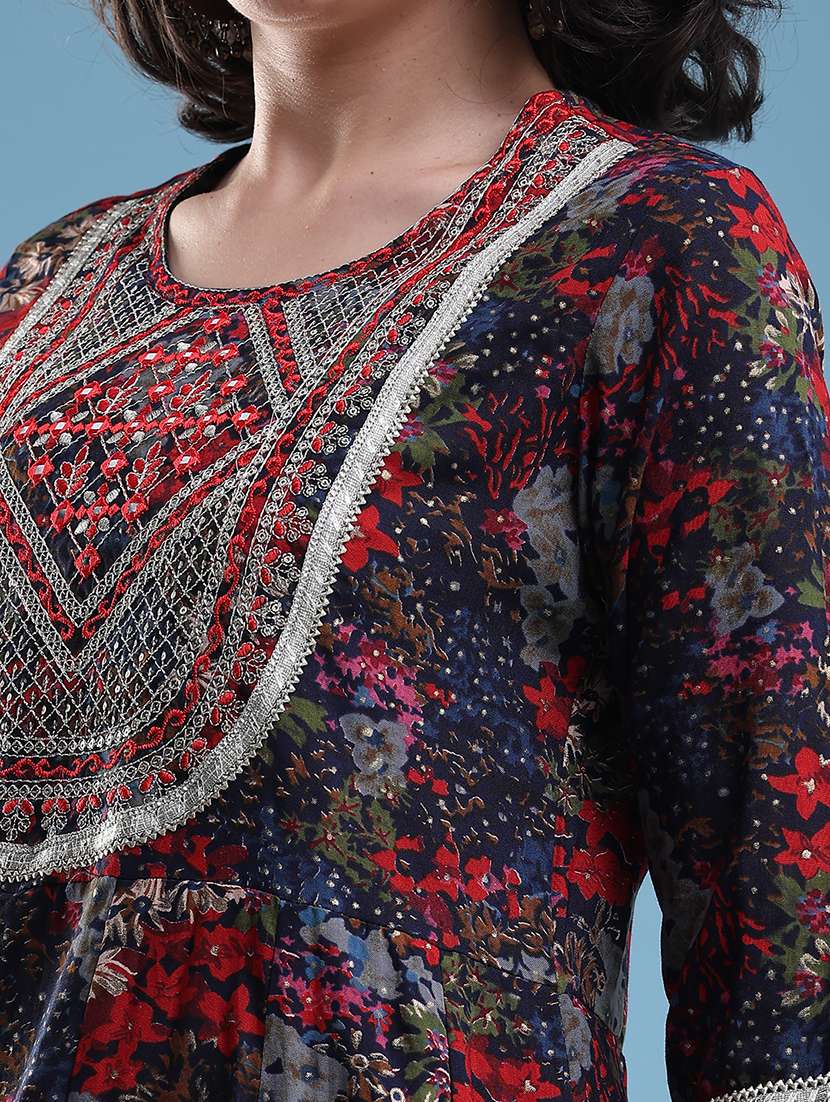 women printed three quarter sleeves kurta sharara set with dupatta - 22340132 -  Standard Image - 1