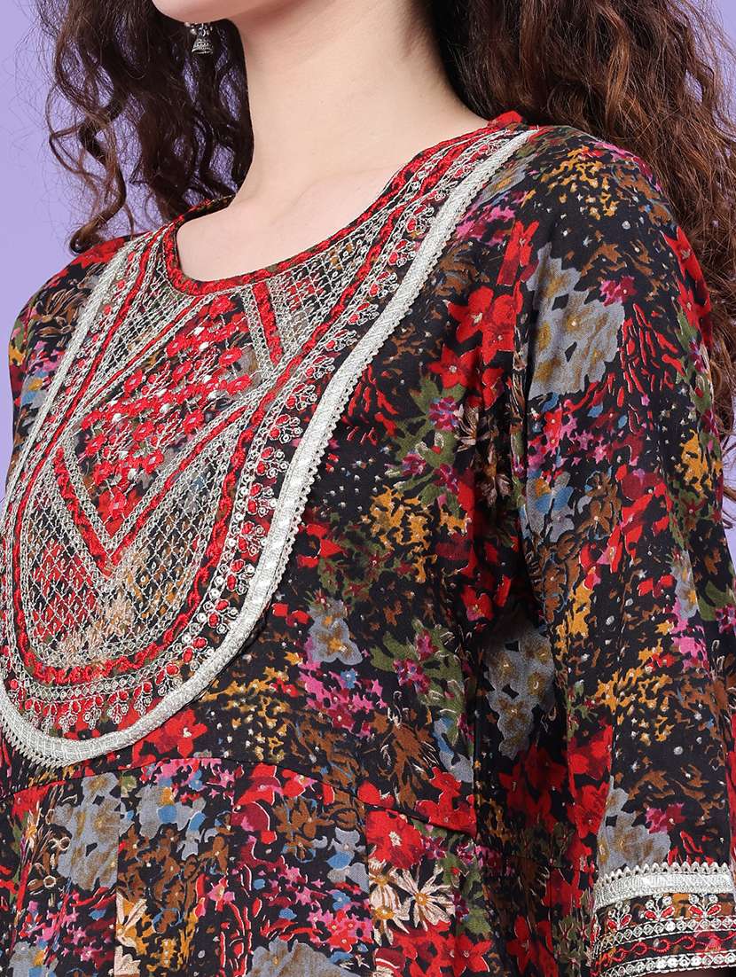 Women Printed Three Quarter Sleeve Kurta Sharara With Dupatta Set - 22340134 -  Standard Image - 1