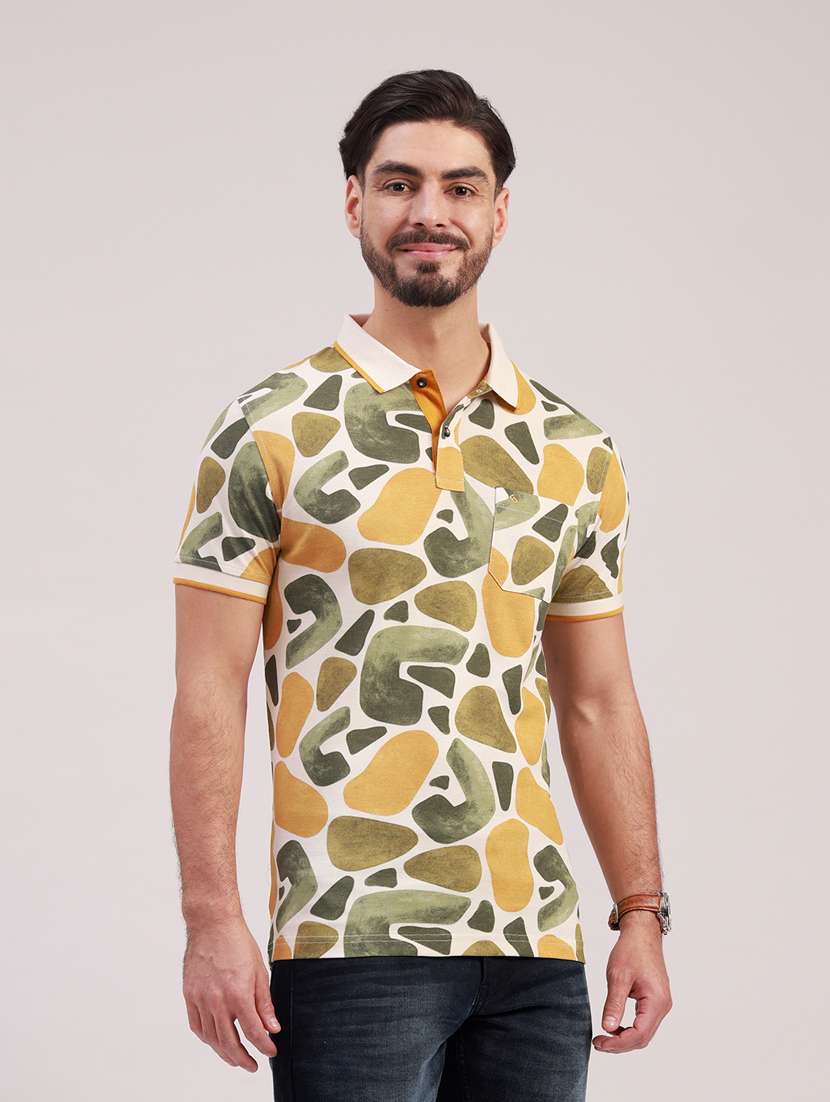 men printed short sleeve slim fit polo t-shirt - 22340170 -  Standard Image - 1