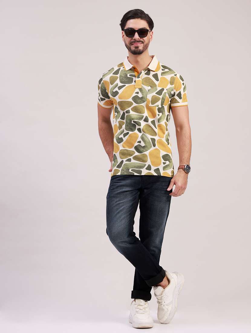men printed short sleeve slim fit polo t-shirt - 22340170 -  Standard Image - 4