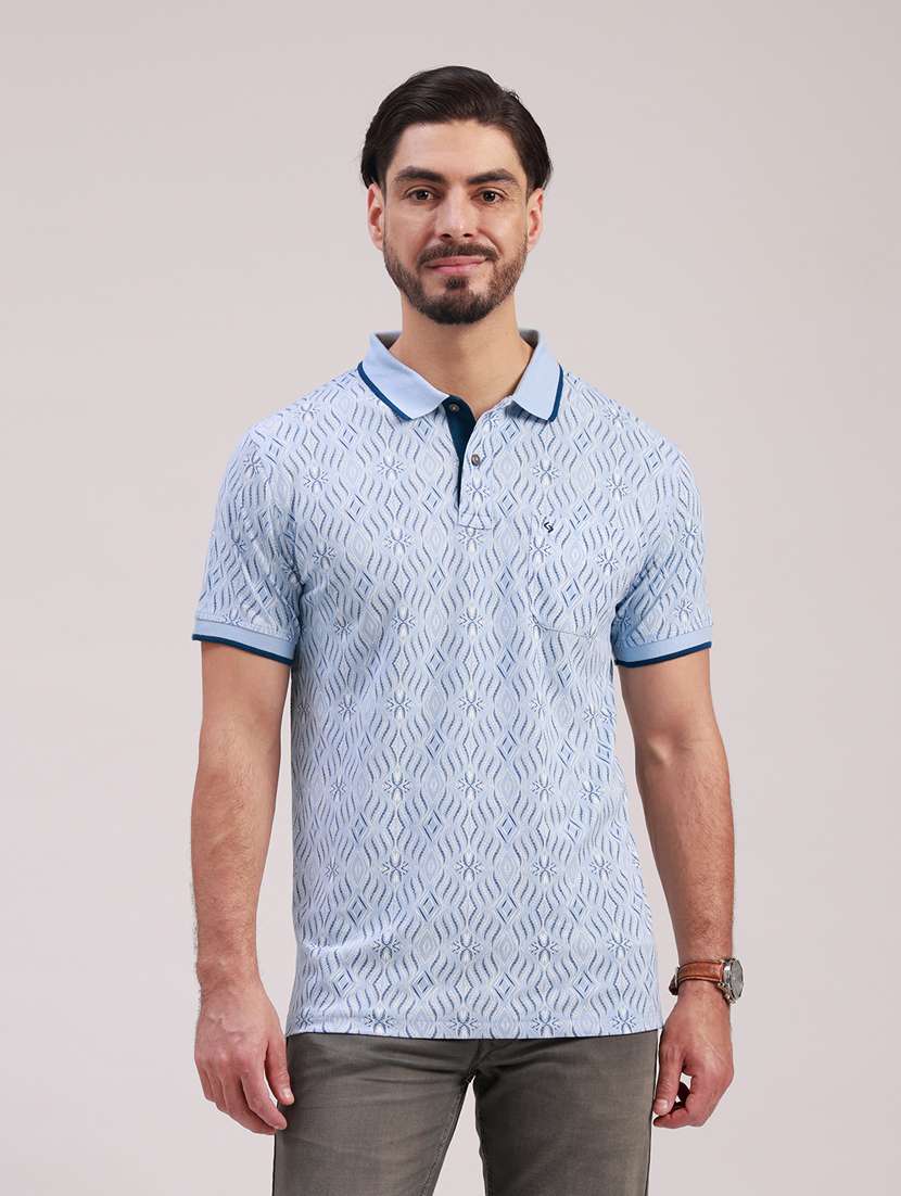 men printed short sleeve slim fit polo t-shirt