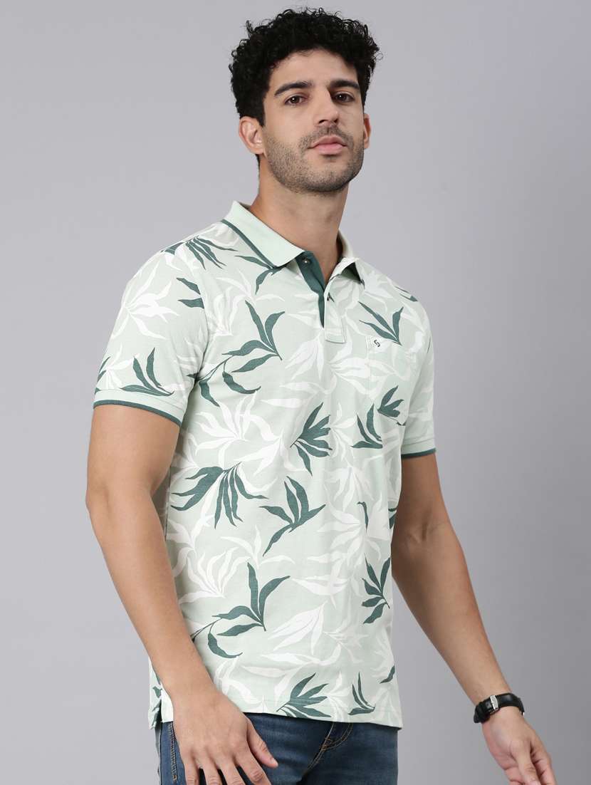 men printed short sleeve slim fit polo t-shirt - 22340177 -  Standard Image - 1