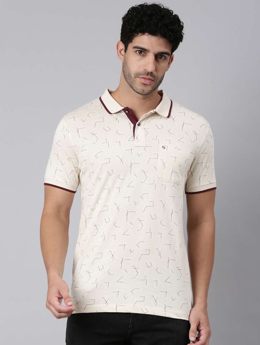 men printed short sleeve slim fit polo t-shirt