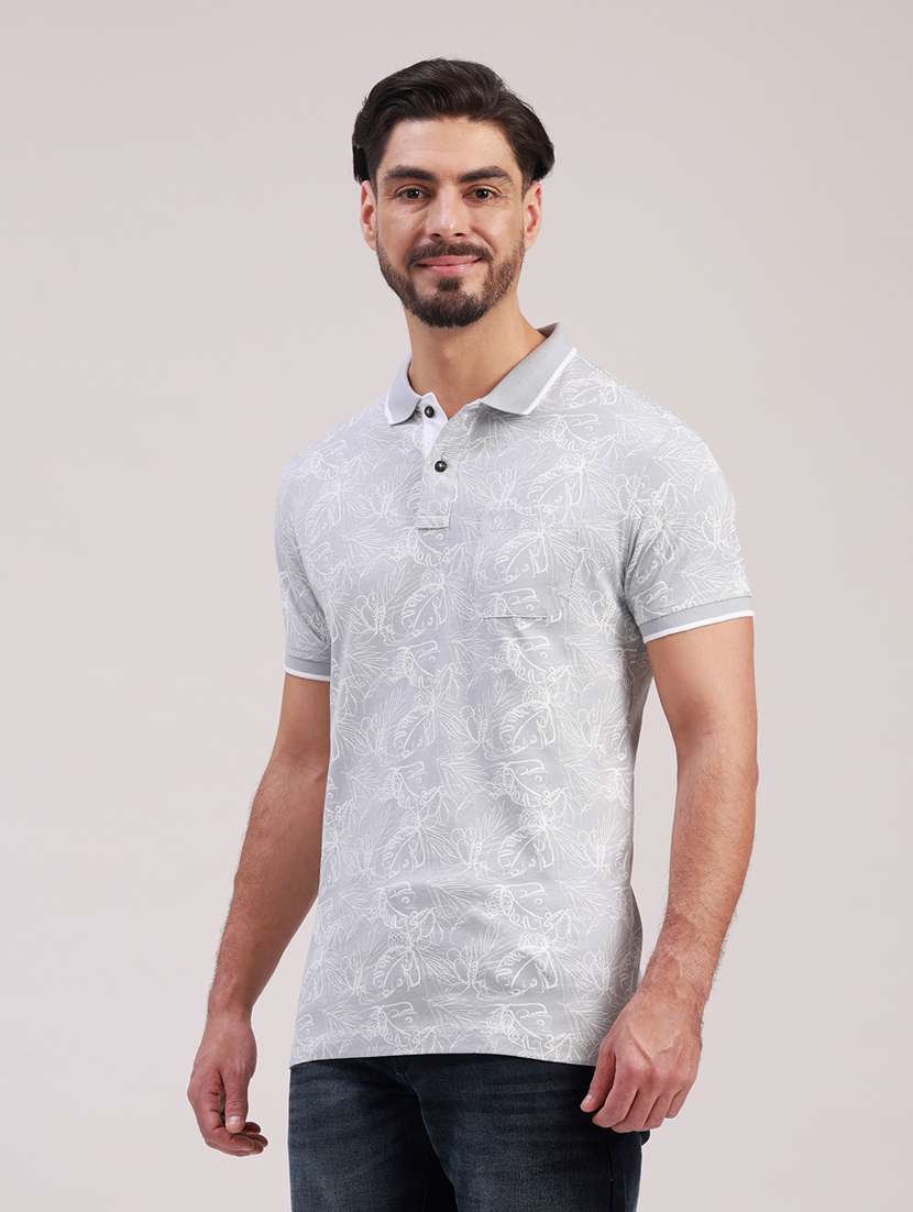 men printed short sleeve slim fit polo t-shirt - 22340183 -  Standard Image - 1