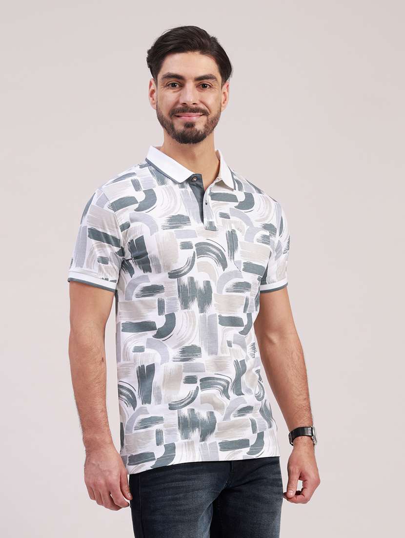 men printed short sleeve slim fit polo t-shirt - 22340185 -  Standard Image - 1