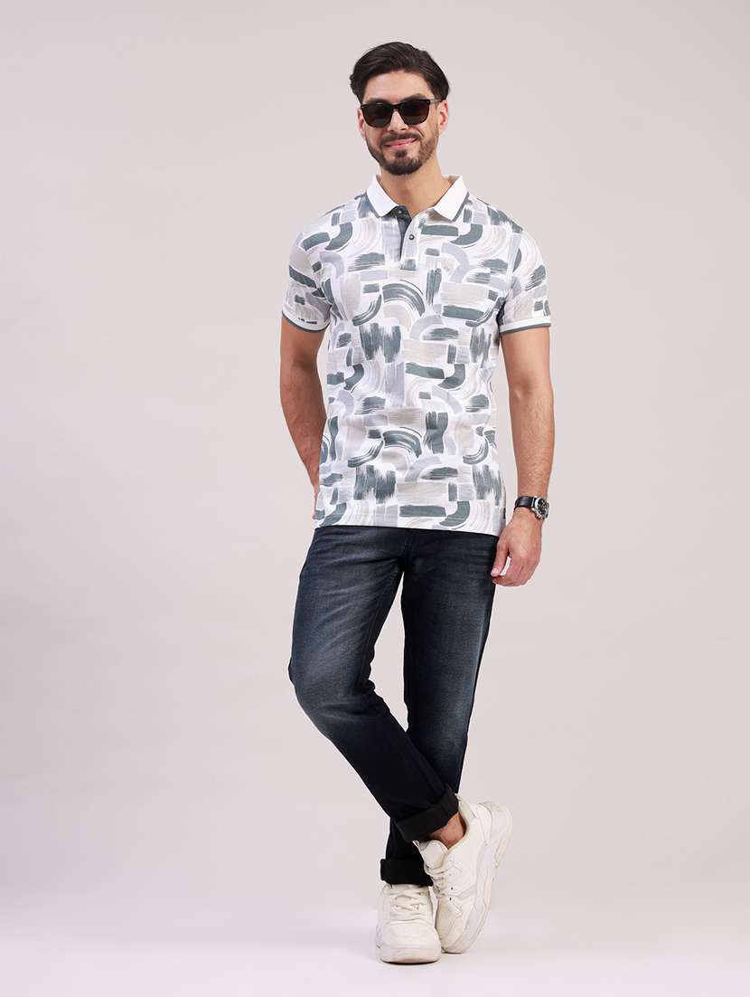 men printed short sleeve slim fit polo t-shirt - 22340185 -  Standard Image - 4