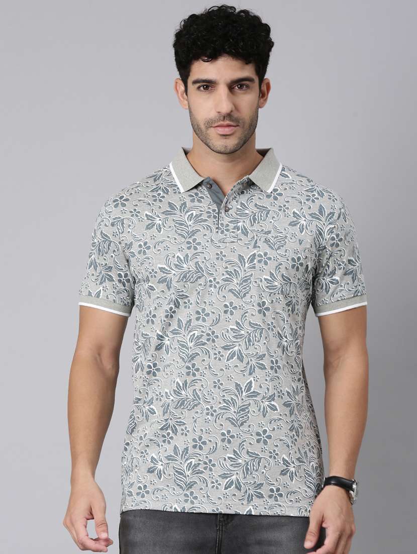 men printed short sleeve slim fit polo t-shirt