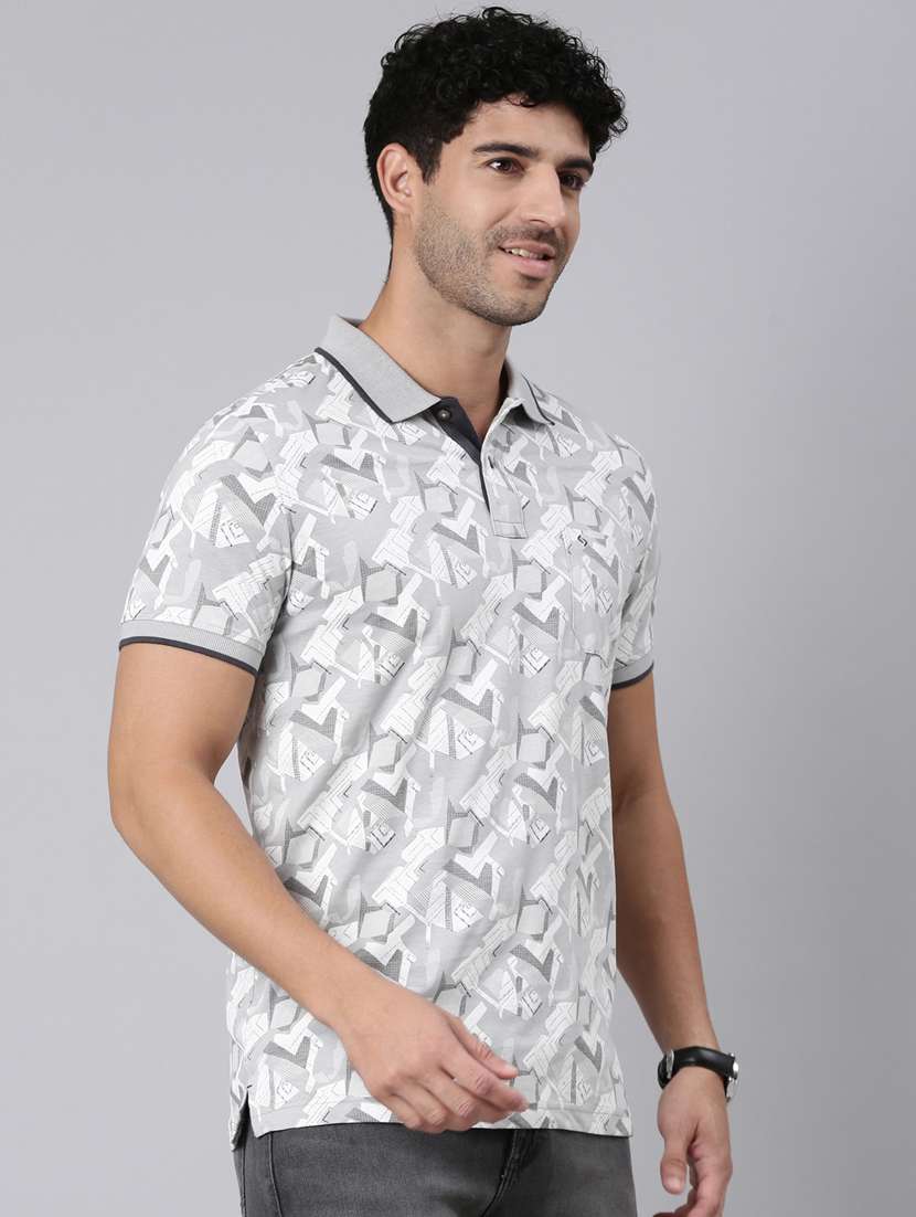 men printed short sleeve slim fit polo t-shirt - 22340191 -  Standard Image - 1