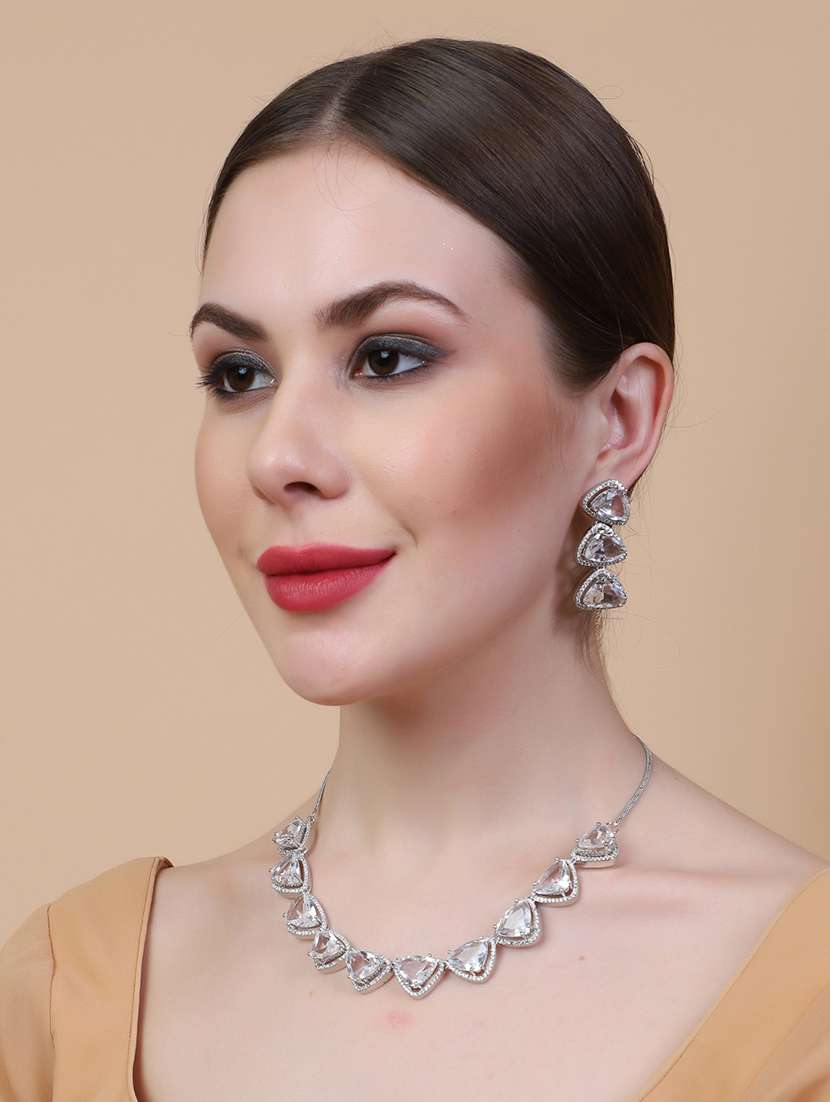 women cz stone ad necklace and earring set - 22340703 -  Standard Image - 1