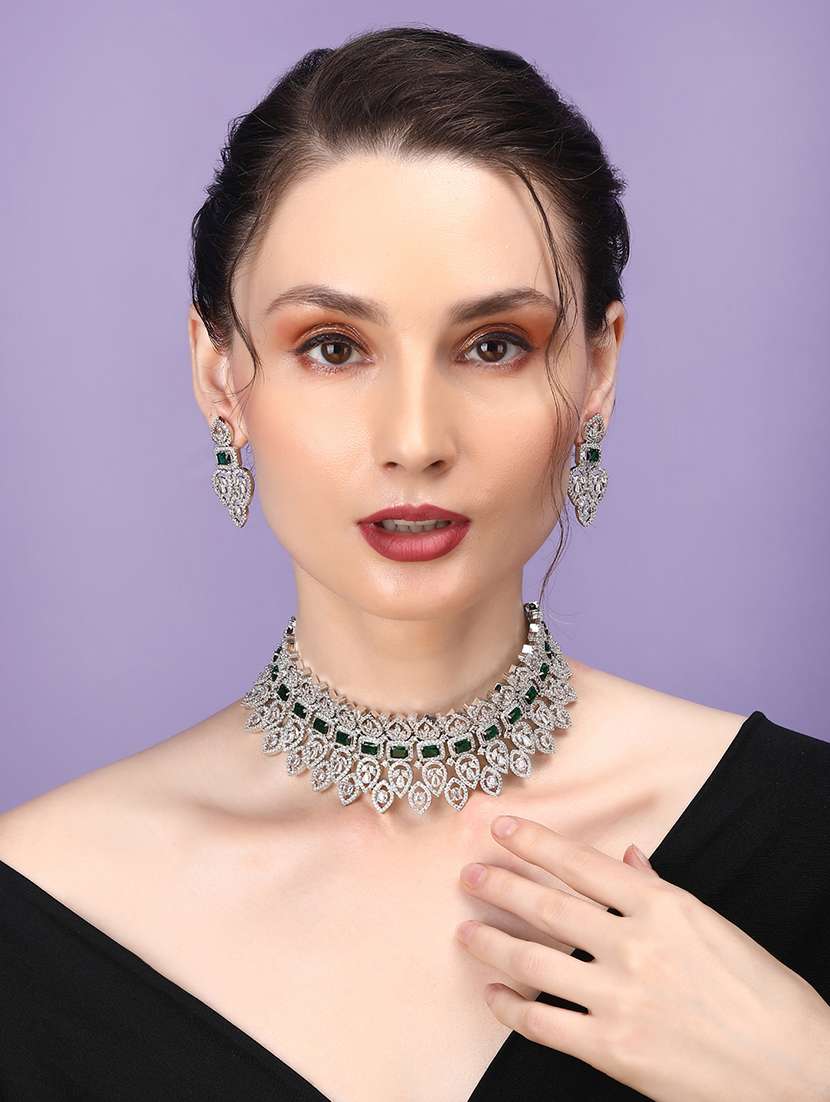 women cz stone ad necklace and earring set - 22340706 -  Standard Image - 1
