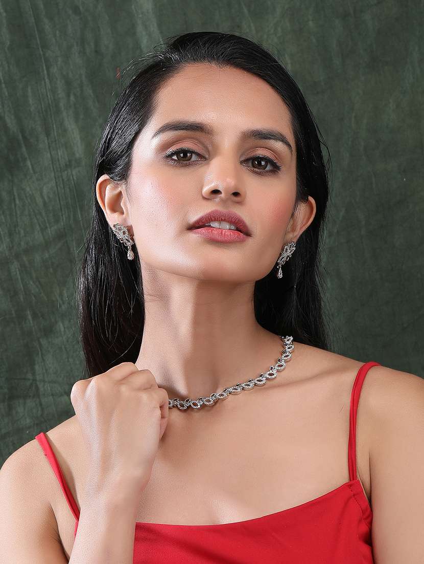 women cz stone ad necklace and earring set - 22340709 -  Standard Image - 1
