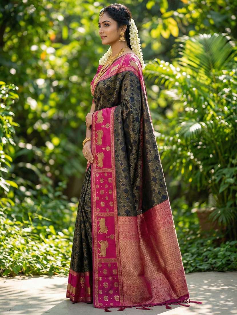 women self design kanjivaram saree with blouse - 22340776 -  Standard Image - 1