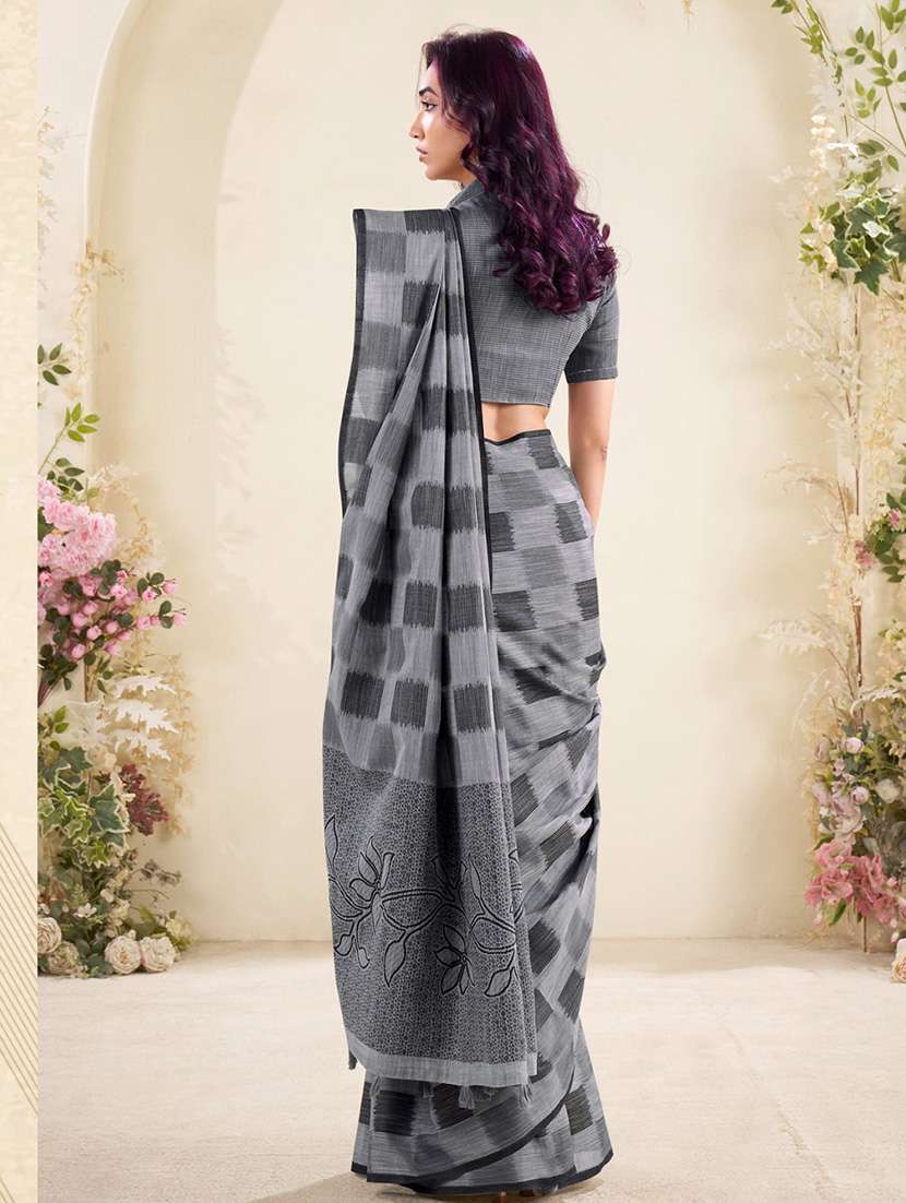 women checkered casual wear saree with blouse - 22340785 -  Standard Image - 1