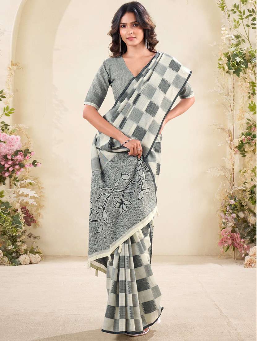 women checkered casual wear saree with blouse - 22340786 -  Standard Image - 1