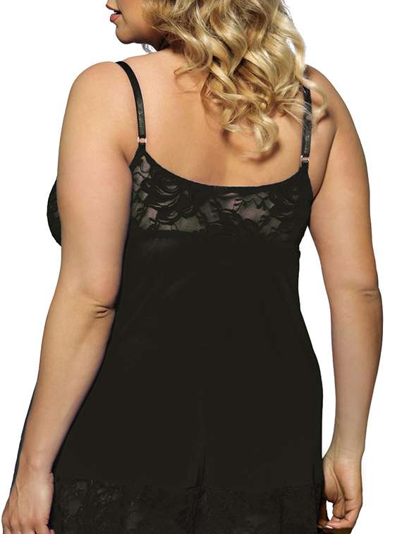 women solid shoulder strap lace babydoll - 22340795 -  Standard Image - 1