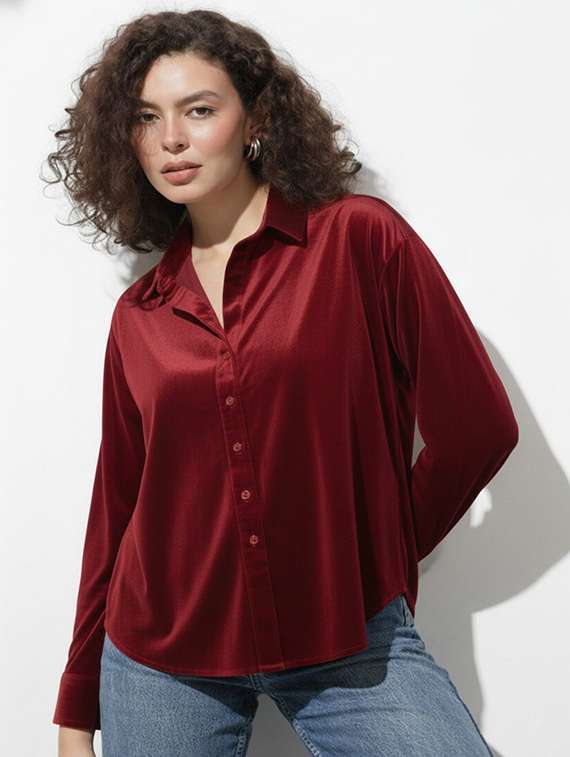 women solid collared long sleeve shirt - 22340839 -  Standard Image - 1