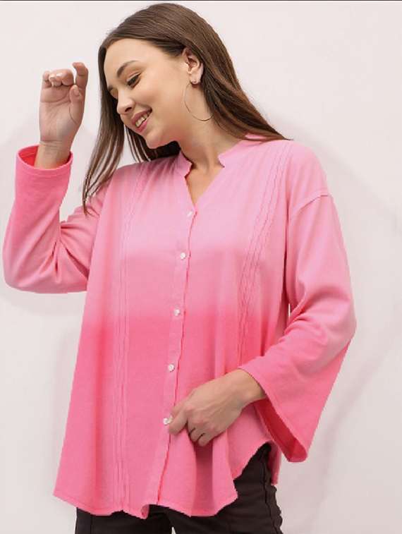 women plus size ombre collared long sleeve shirt - 22340844 -  Standard Image - 1
