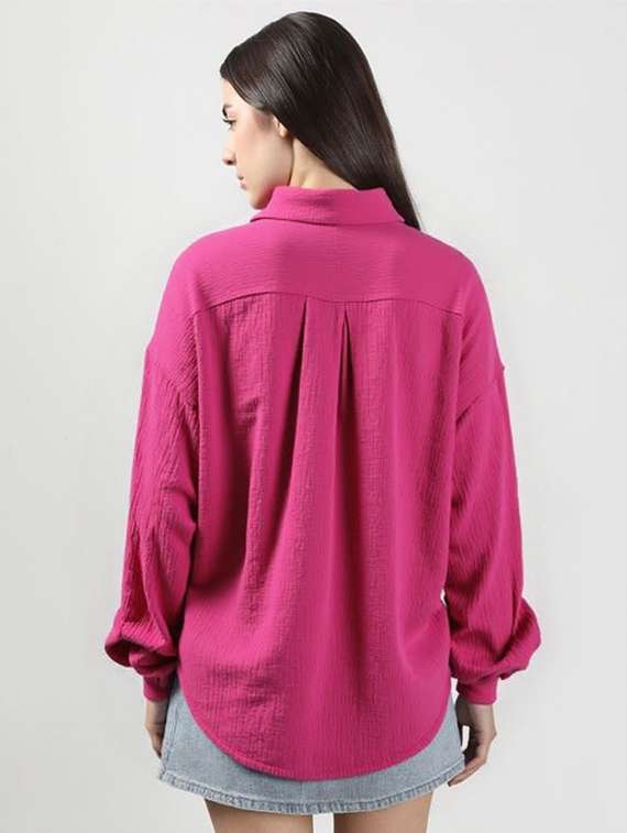 women solid collared long sleeve relaxed fit shirt - 22340846 -  Standard Image - 1