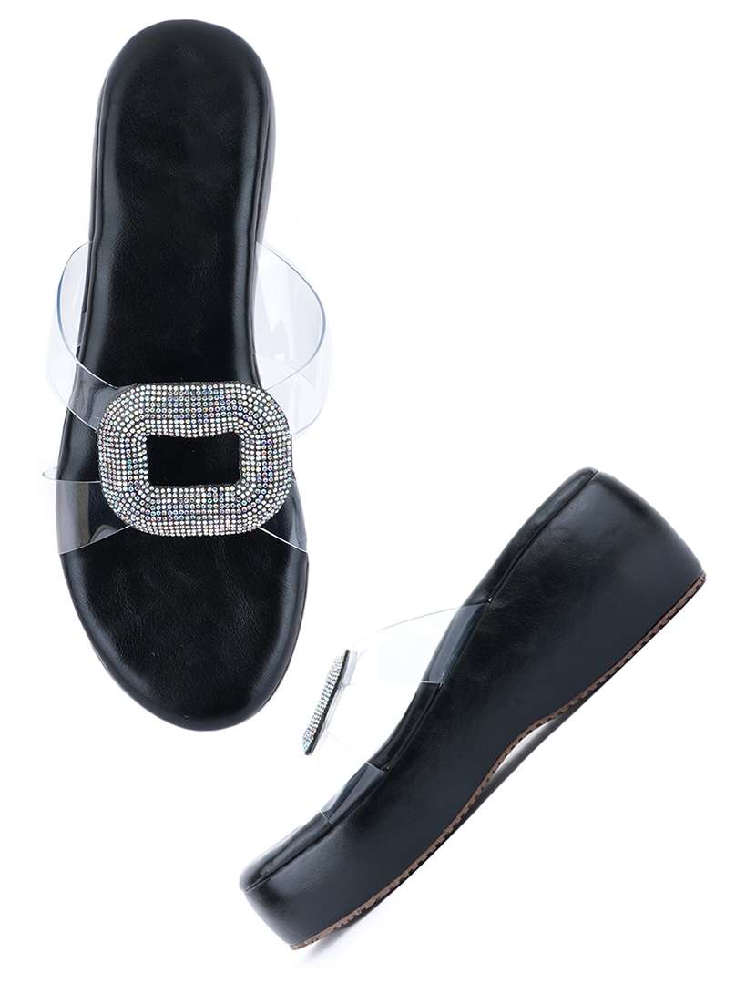 women embellished slip on  wedges - 22341295 -  Standard Image - 1