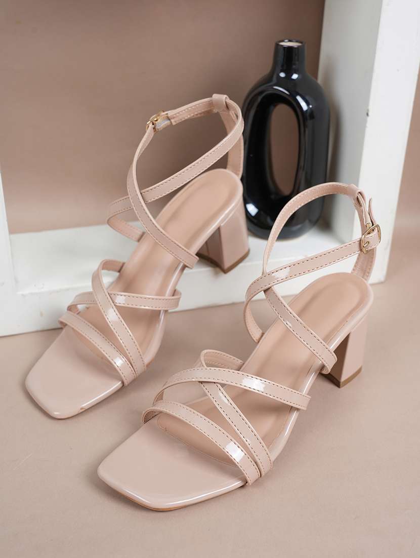 women solid ankle strap block heels