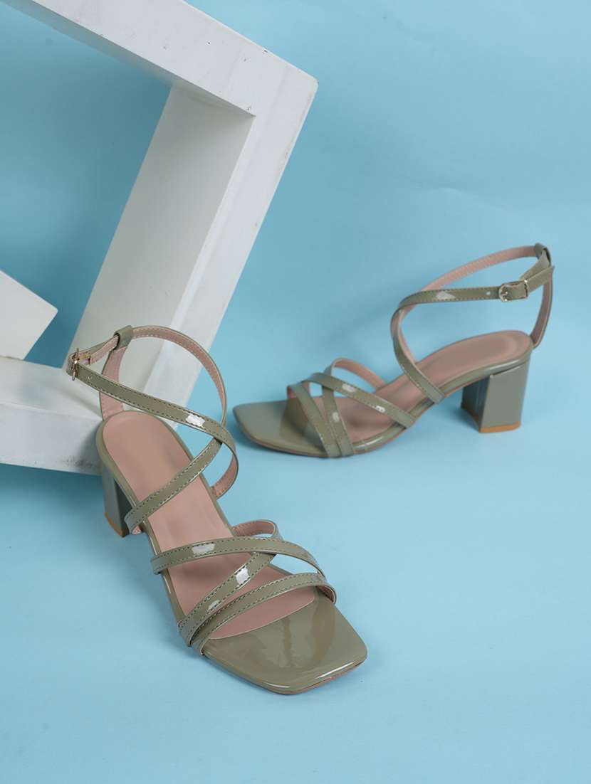 women solid ankle strap block heels