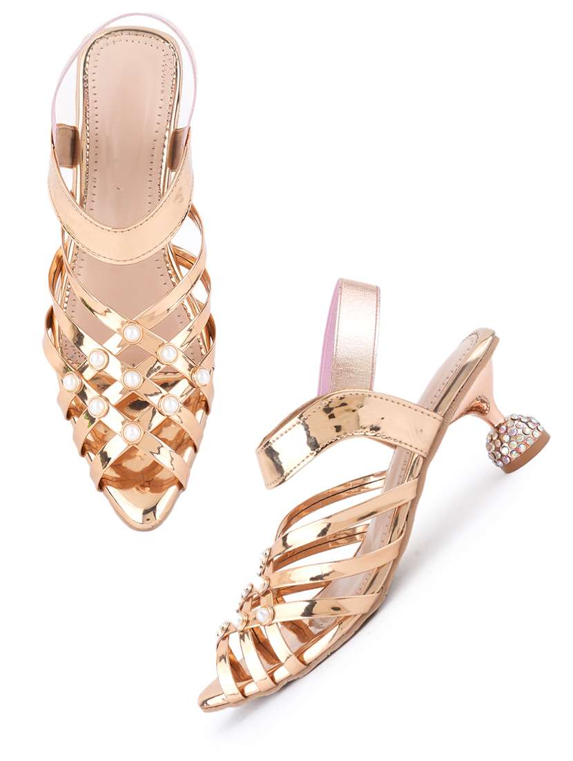 women solid beack strap heels - 22341364 -  Standard Image - 1
