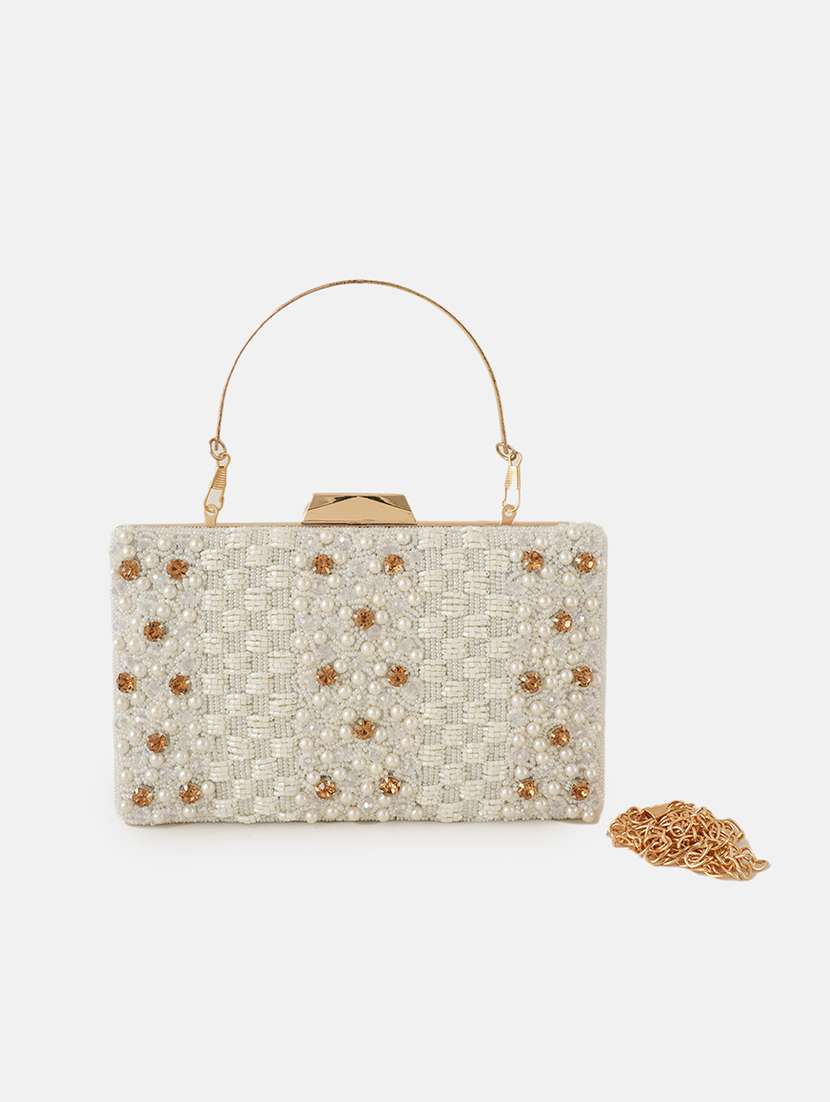women embellished box clutch