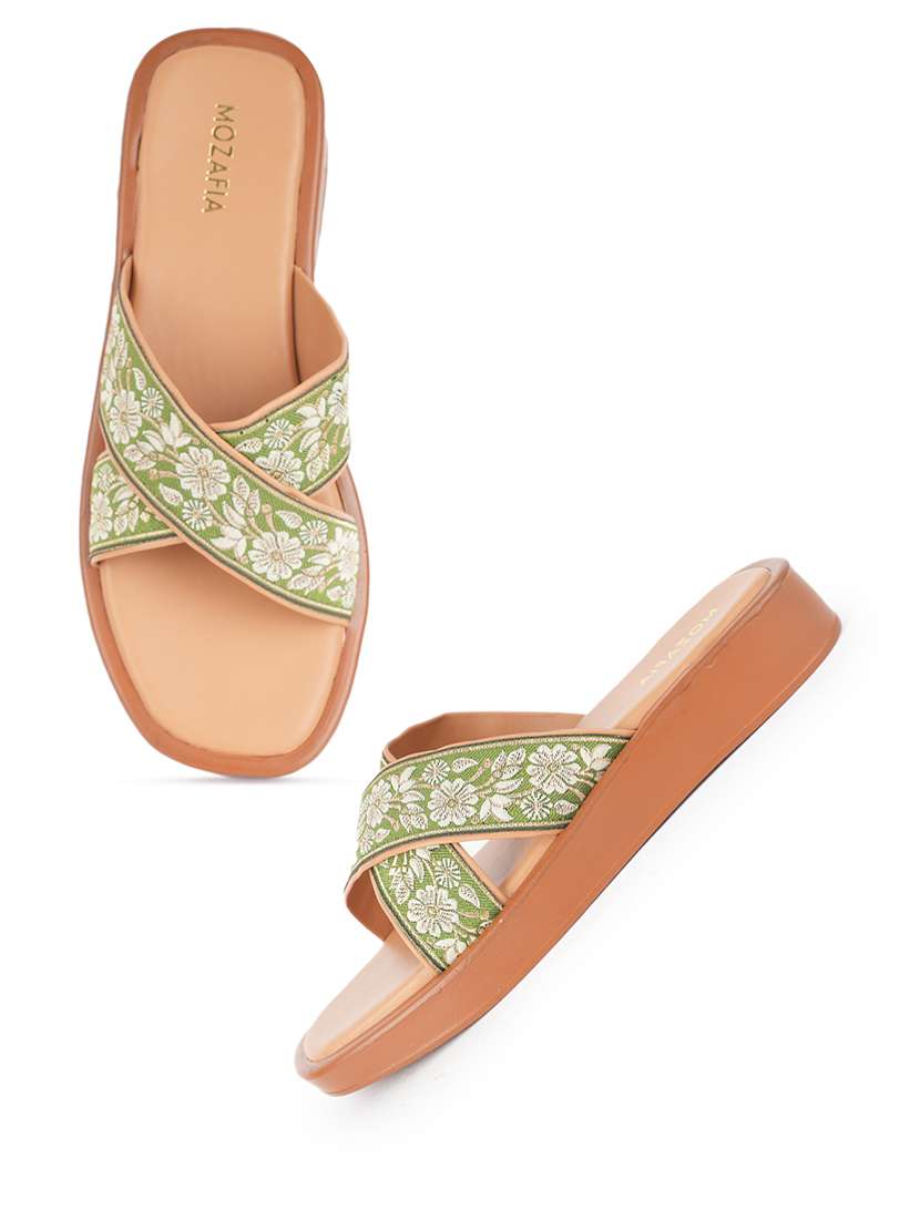 women embroidered slip on flat sandal - 22341428 -  Standard Image - 1