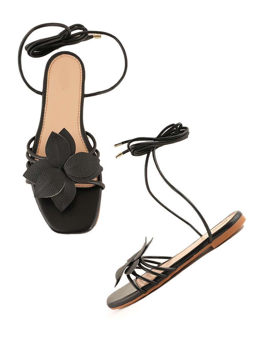 Women Solid Lace Up Flat Sandal - 22341439 -  Standard Image - 1