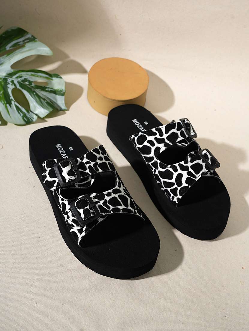 women printed slip on wedges