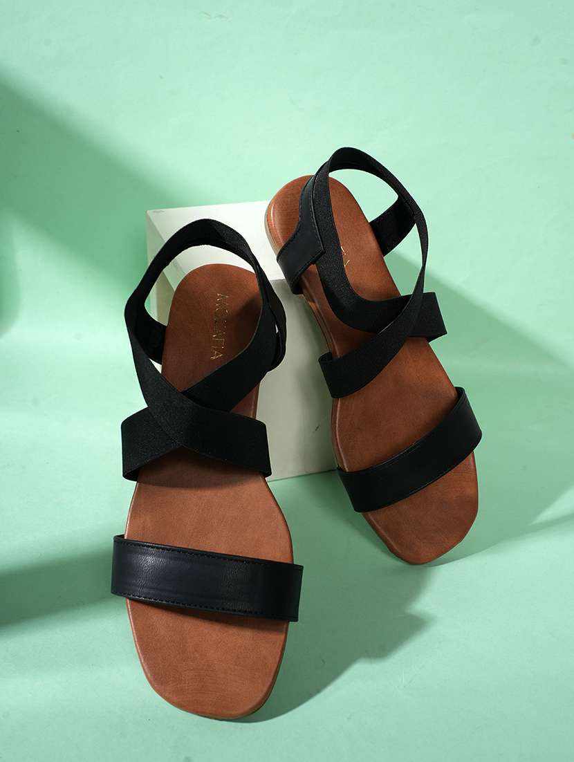 women solid ankle strap flat sandal