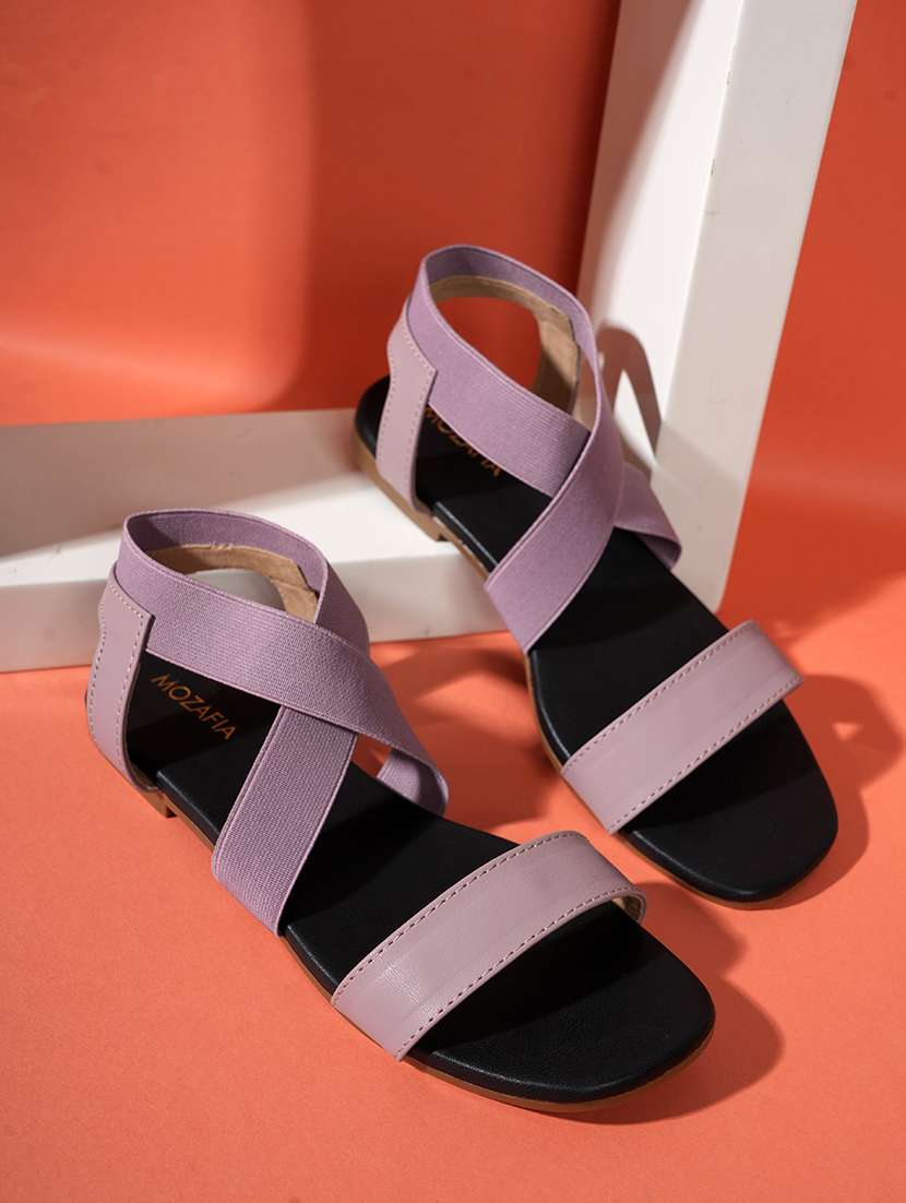 women solid ankle strap flat sandal