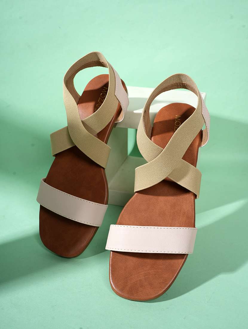 women solid ankle strap flat sandal