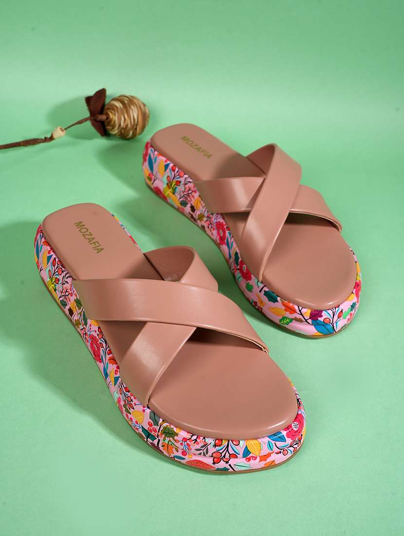 women printed slip on wedges