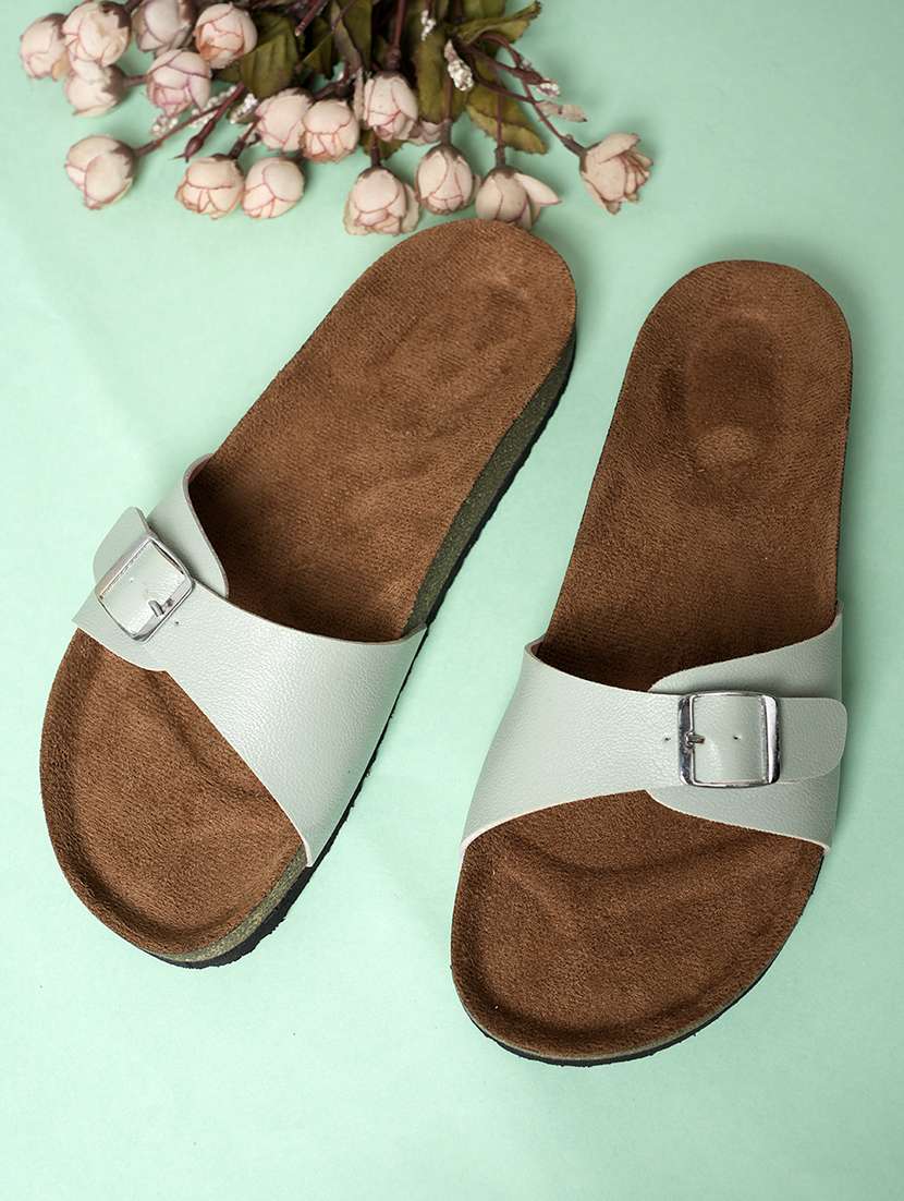 women solid slip on flat sandal