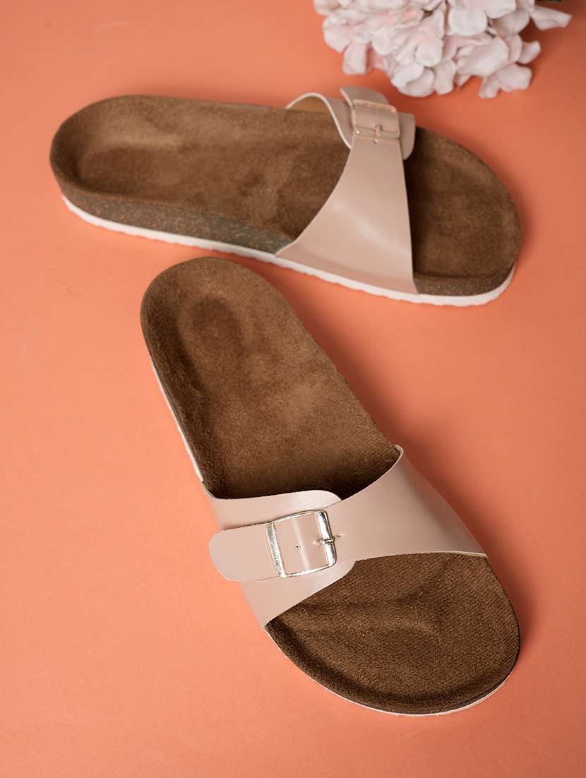 women solid slip on flat sandal