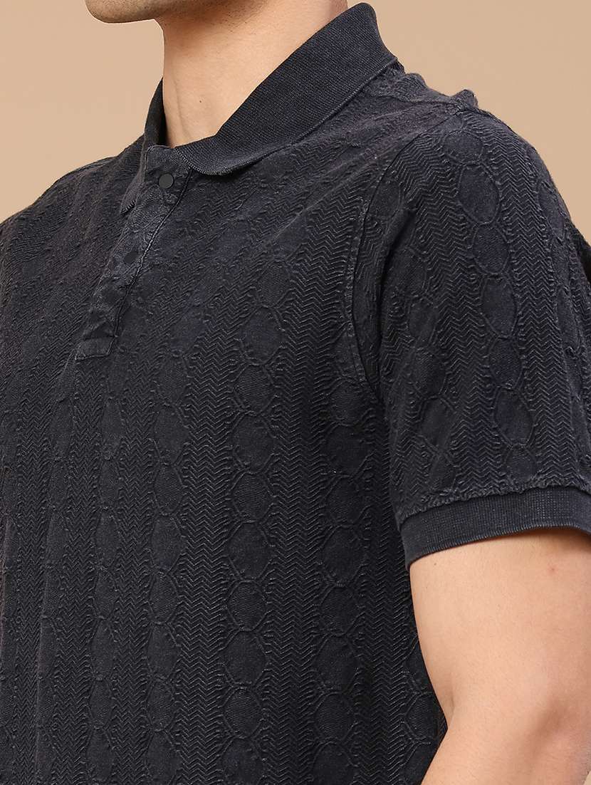 Men Self Design Short Sleeve Regular Fit Polo T-shirt - 22341602 -  Standard Image - 1