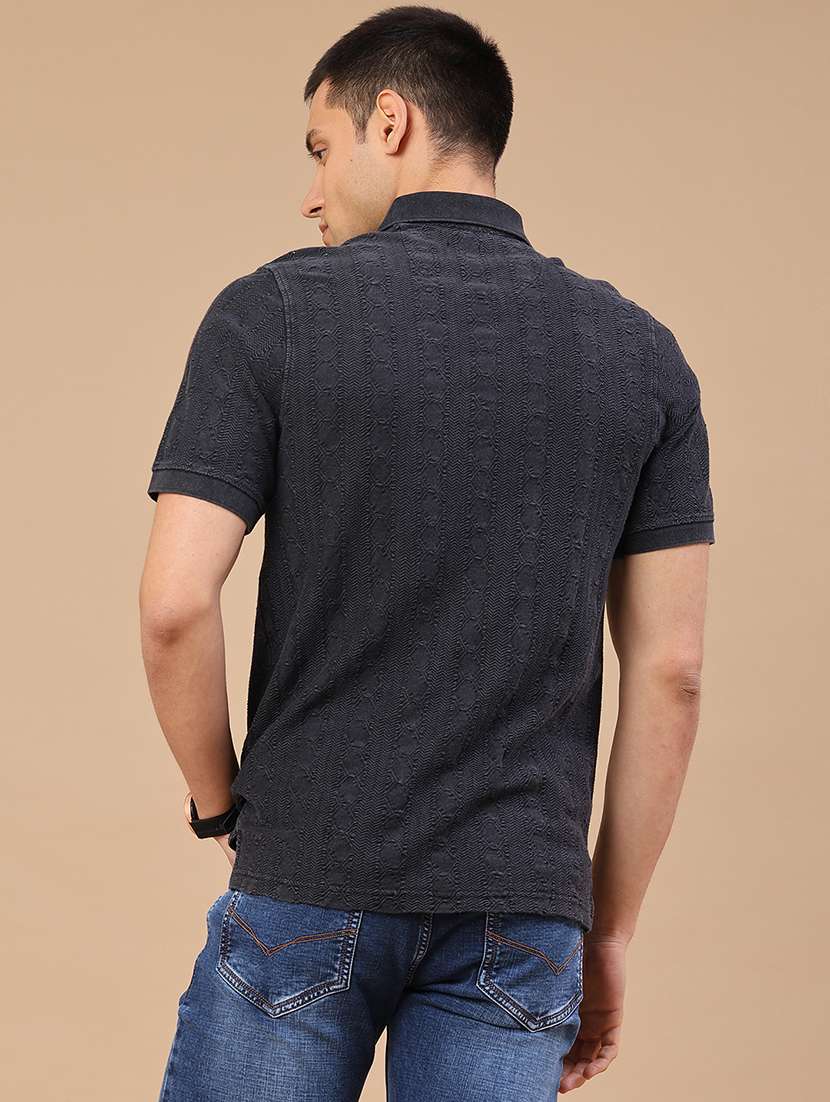 Men Self Design Short Sleeve Regular Fit Polo T-shirt - 22341602 -  Standard Image - 4