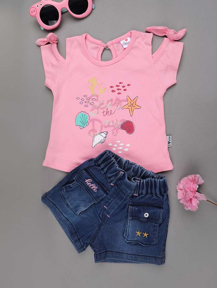pink cotton combo infant twin set - 22341686 -  Standard Image - 1