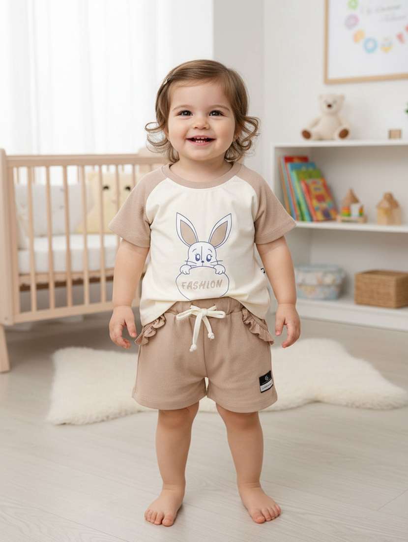 beige cotton combo infant twin set - 22341696 -  Standard Image - 1