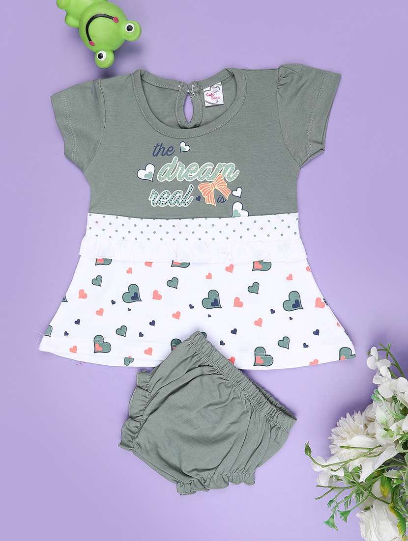 green cotton infant frock - 22341758 -  Standard Image - 1