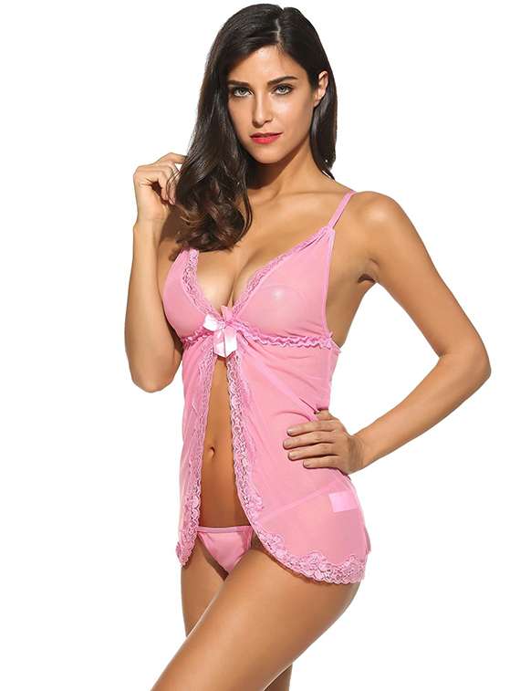 women self designedsleeveless lace babydoll set - 22342002 -  Standard Image - 1