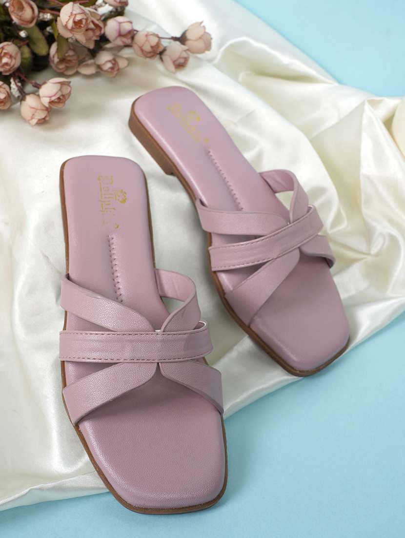 women solid slip on flat sandal