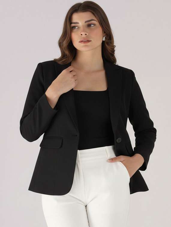 women solid long sleeve single breasted blazer