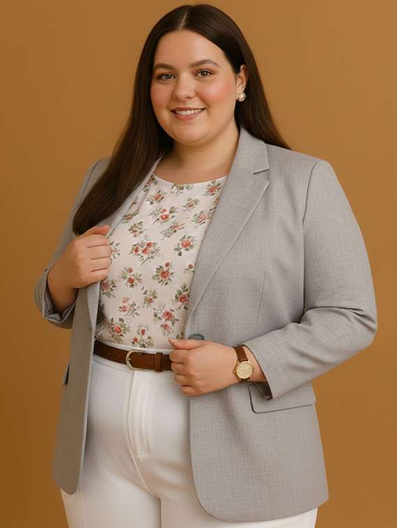 women solid long sleeve single breasted blazer