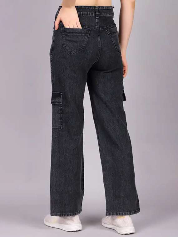 women solid mid rise denim cargo - 22342330 -  Standard Image - 1