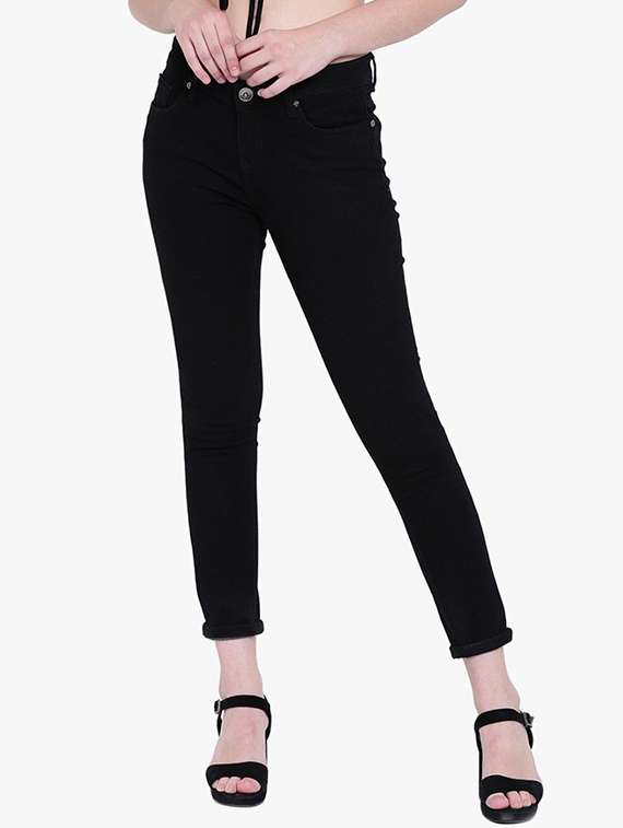women solid mid rise skinny fit jean