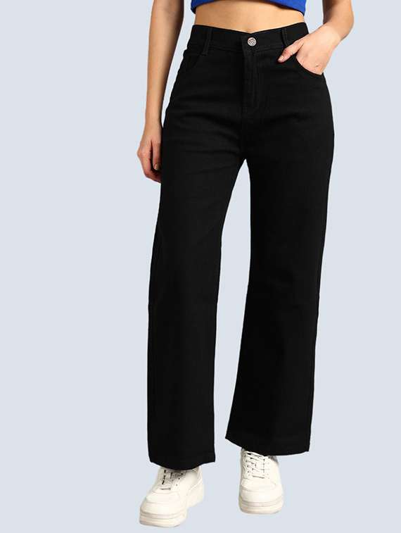 women solid high rise straight jean